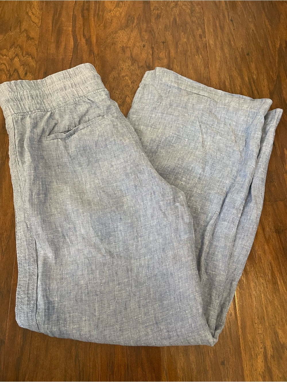 Athleta Cabo Linen Wide Leg Pants Light Blue Size 4 Zipper Pockets
